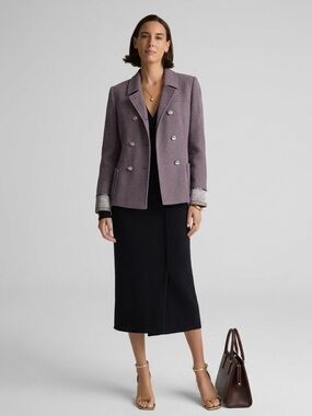 St John Collection Grey Double Breasted Wool Blazer Size 8 Classic Neutral